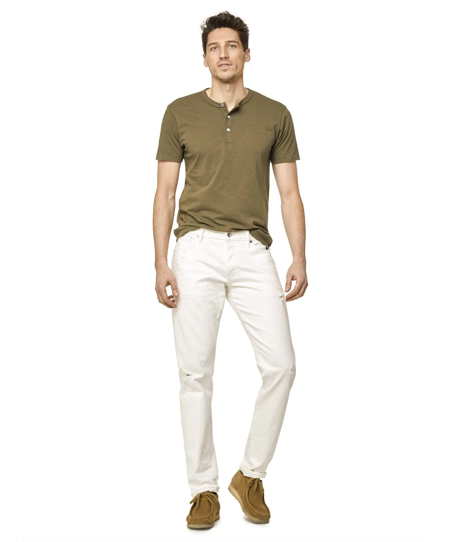 Slim Fit Destroyed Stretch Selvedge Denim in White