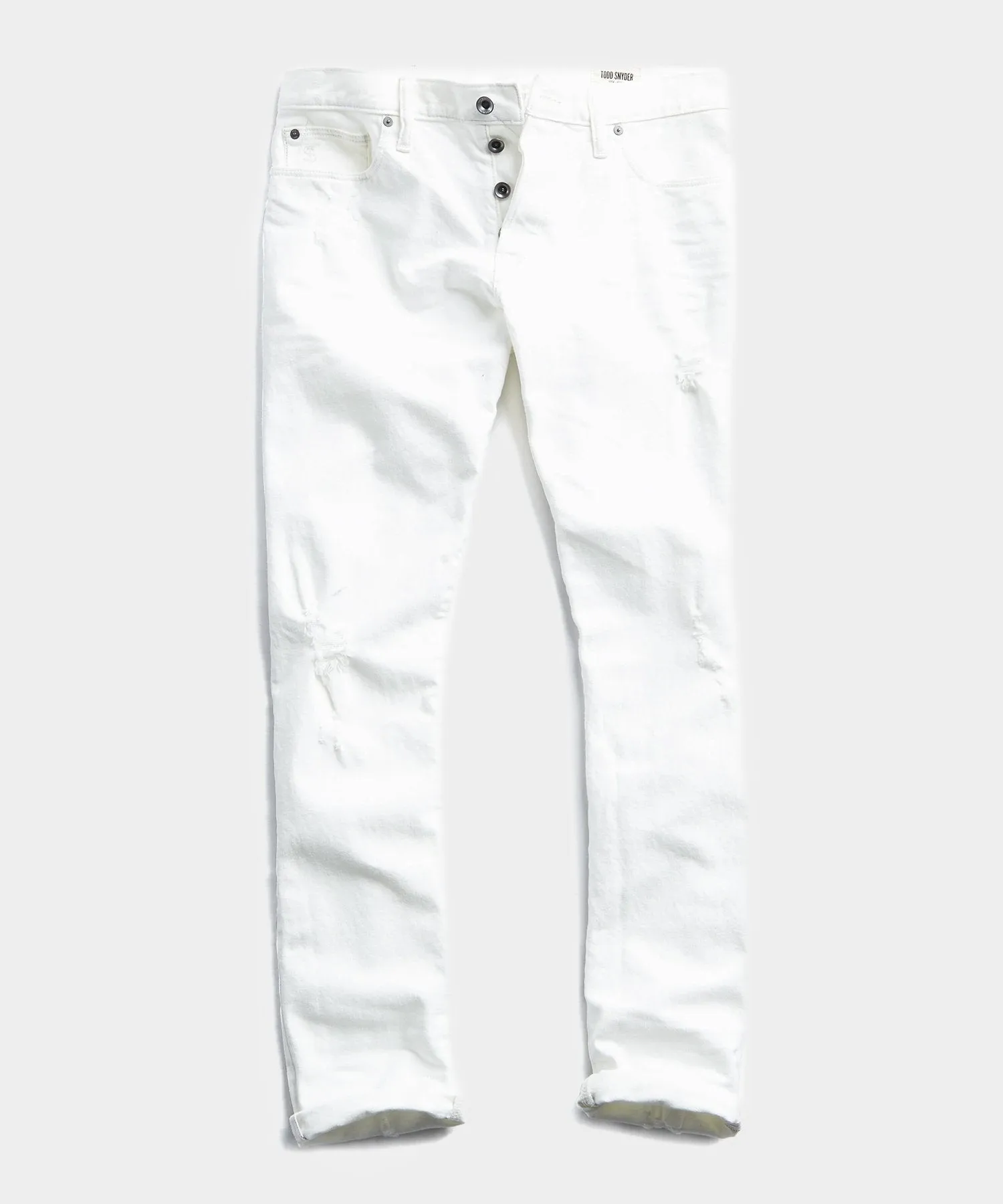 Slim Fit Destroyed Stretch Selvedge Denim in White