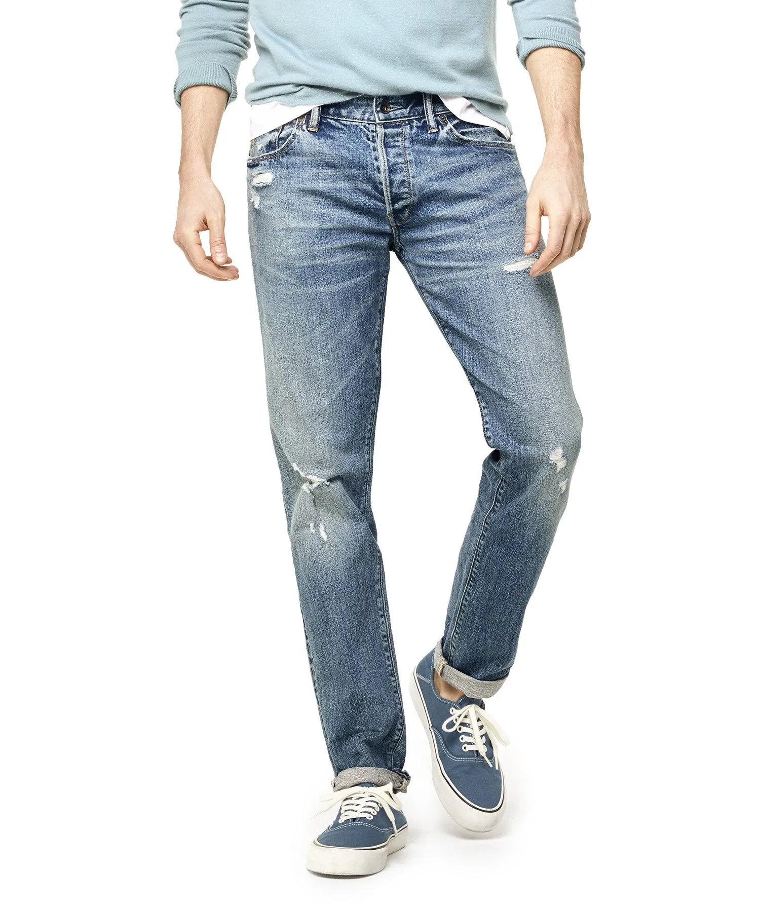Slim Fit Japanese Stretch Selvedge Jean in Destroyed Wash