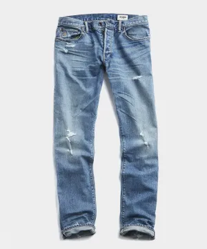 Slim Fit Japanese Stretch Selvedge Jean in Destroyed Wash