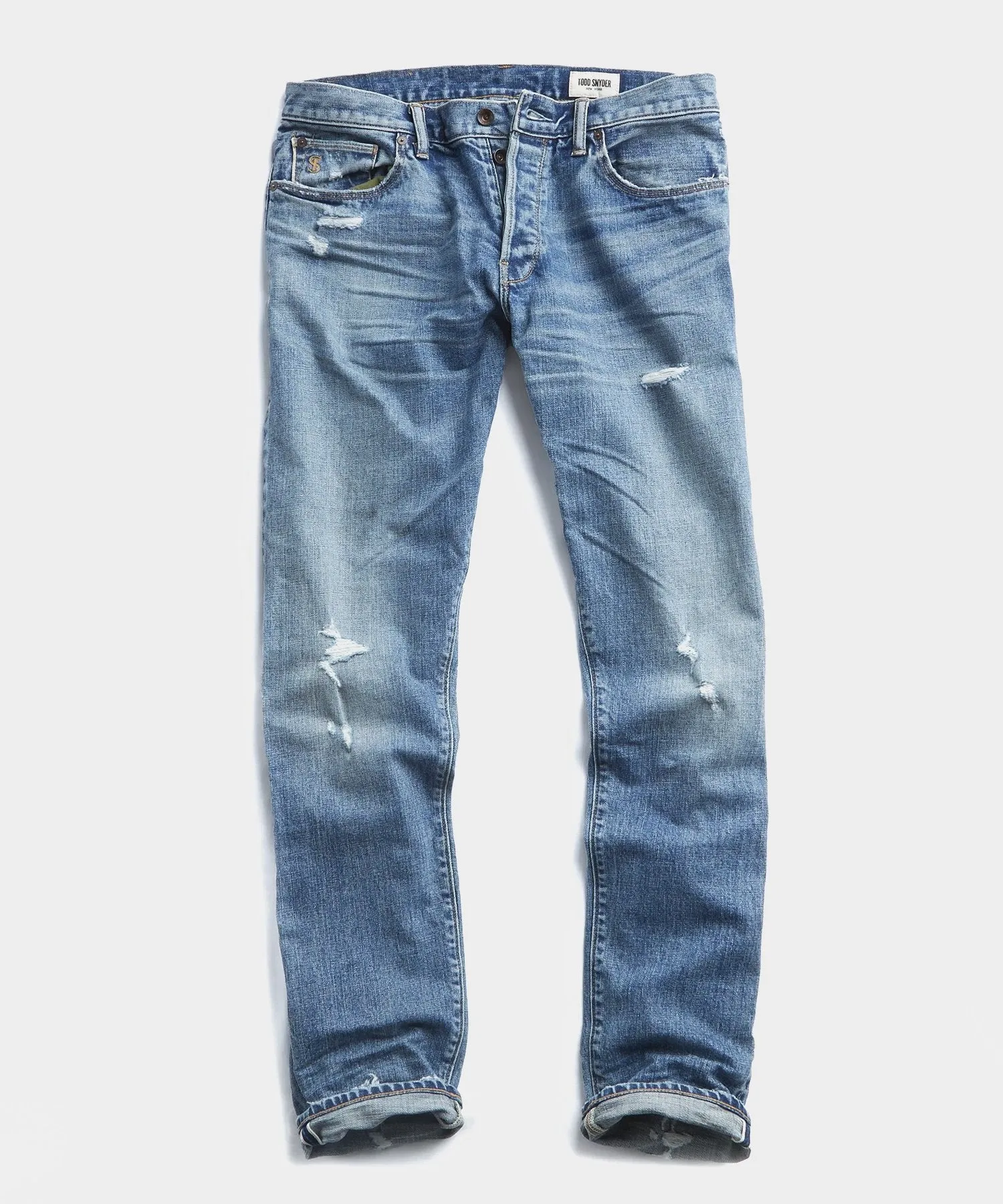 Slim Fit Japanese Stretch Selvedge Jean in Destroyed Wash