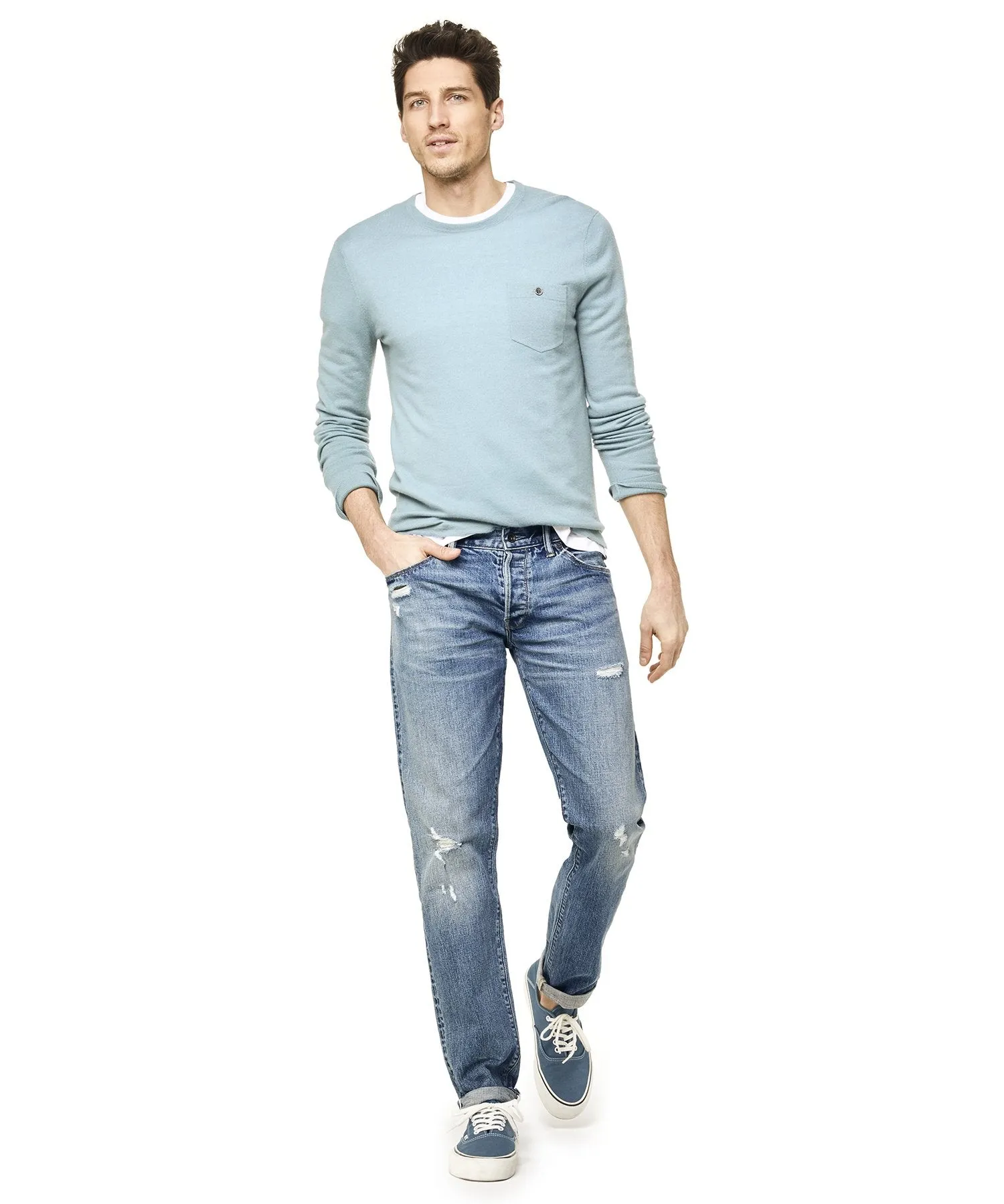 Slim Fit Japanese Stretch Selvedge Jean in Destroyed Wash