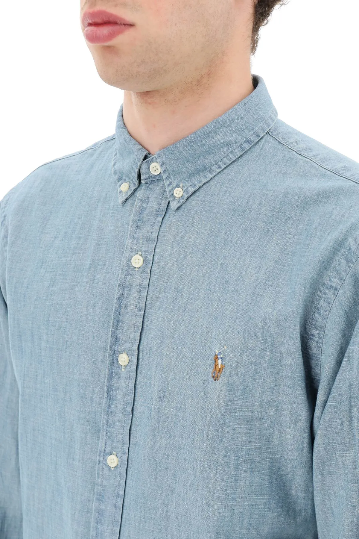 slim fit shirt in stone-washed chambray 710548538001 CHAMBRAY