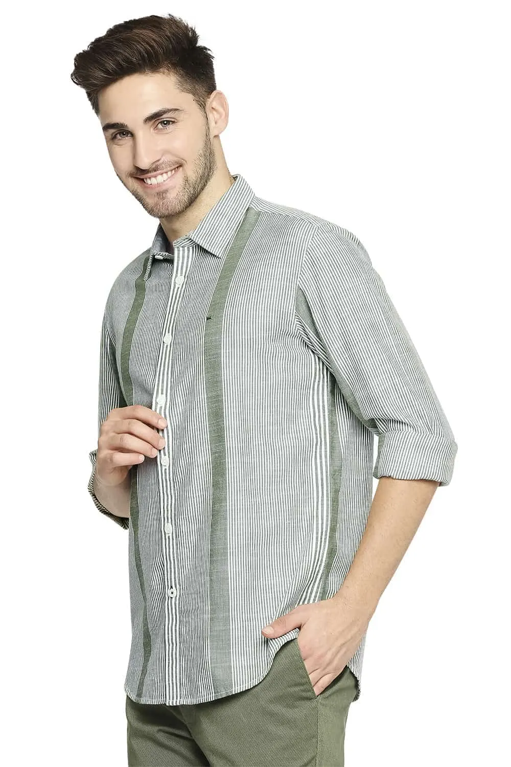Slim Fit Slub Eng Vertical Stripe Shirt