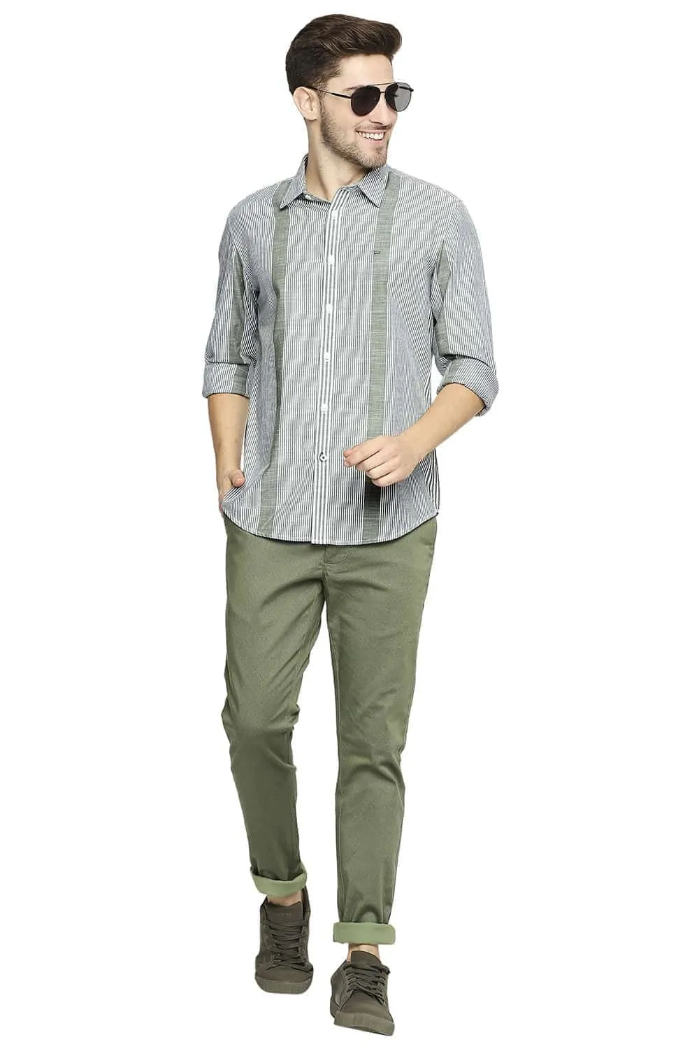 Slim Fit Slub Eng Vertical Stripe Shirt
