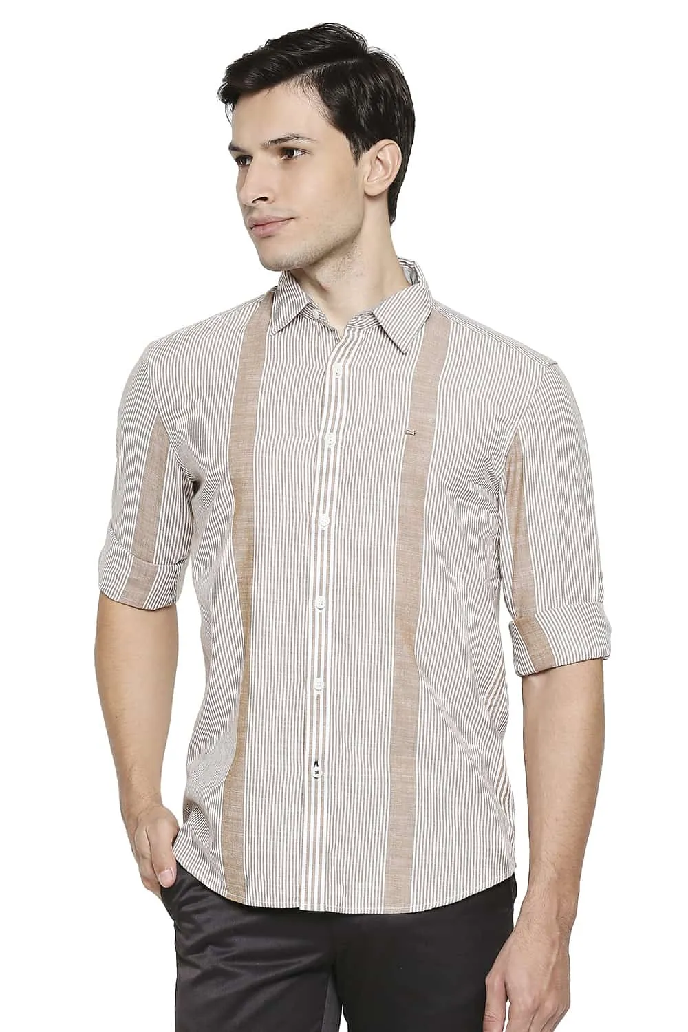 Slim Fit Slub Eng Vertical Stripe Shirt