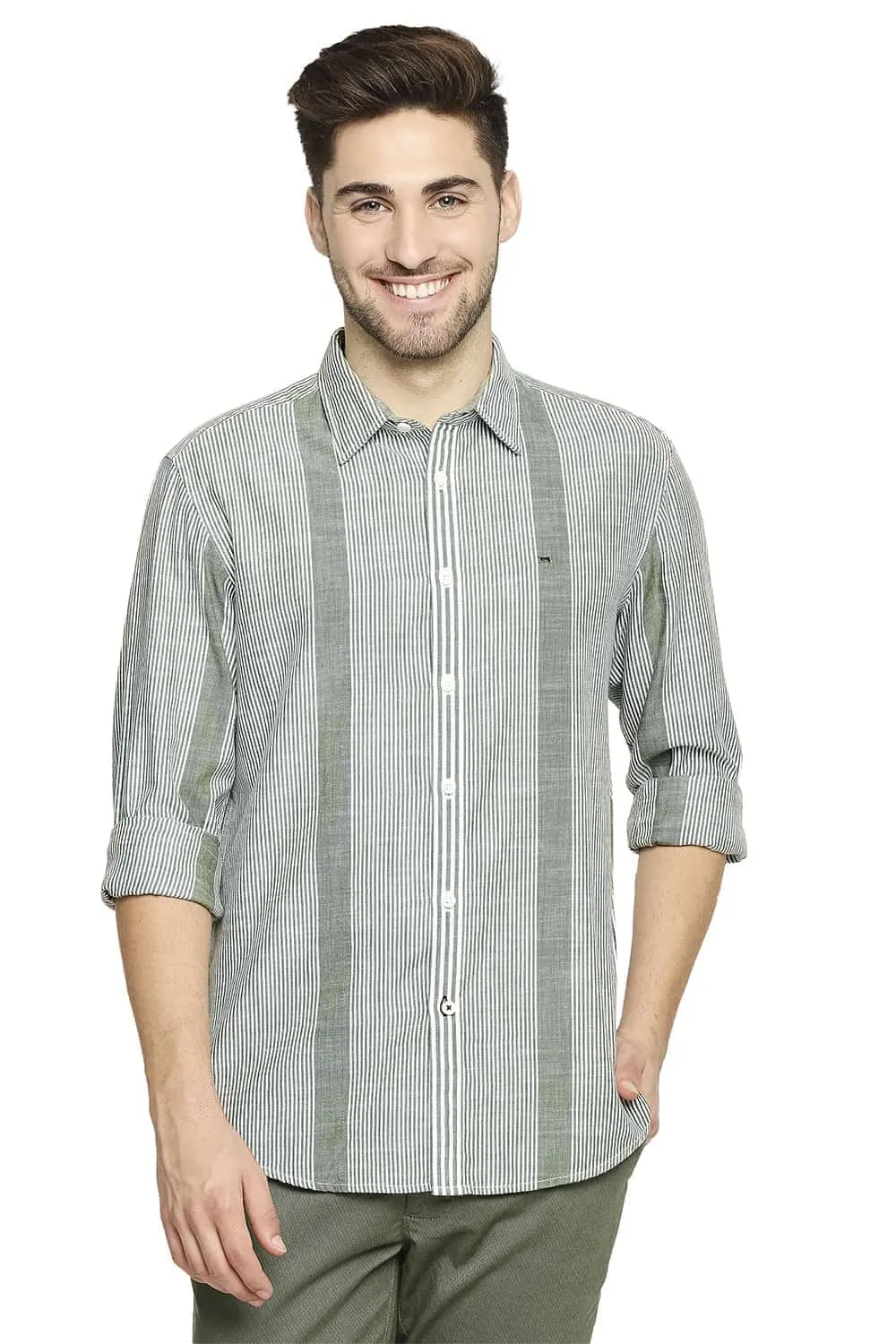 Slim Fit Slub Eng Vertical Stripe Shirt