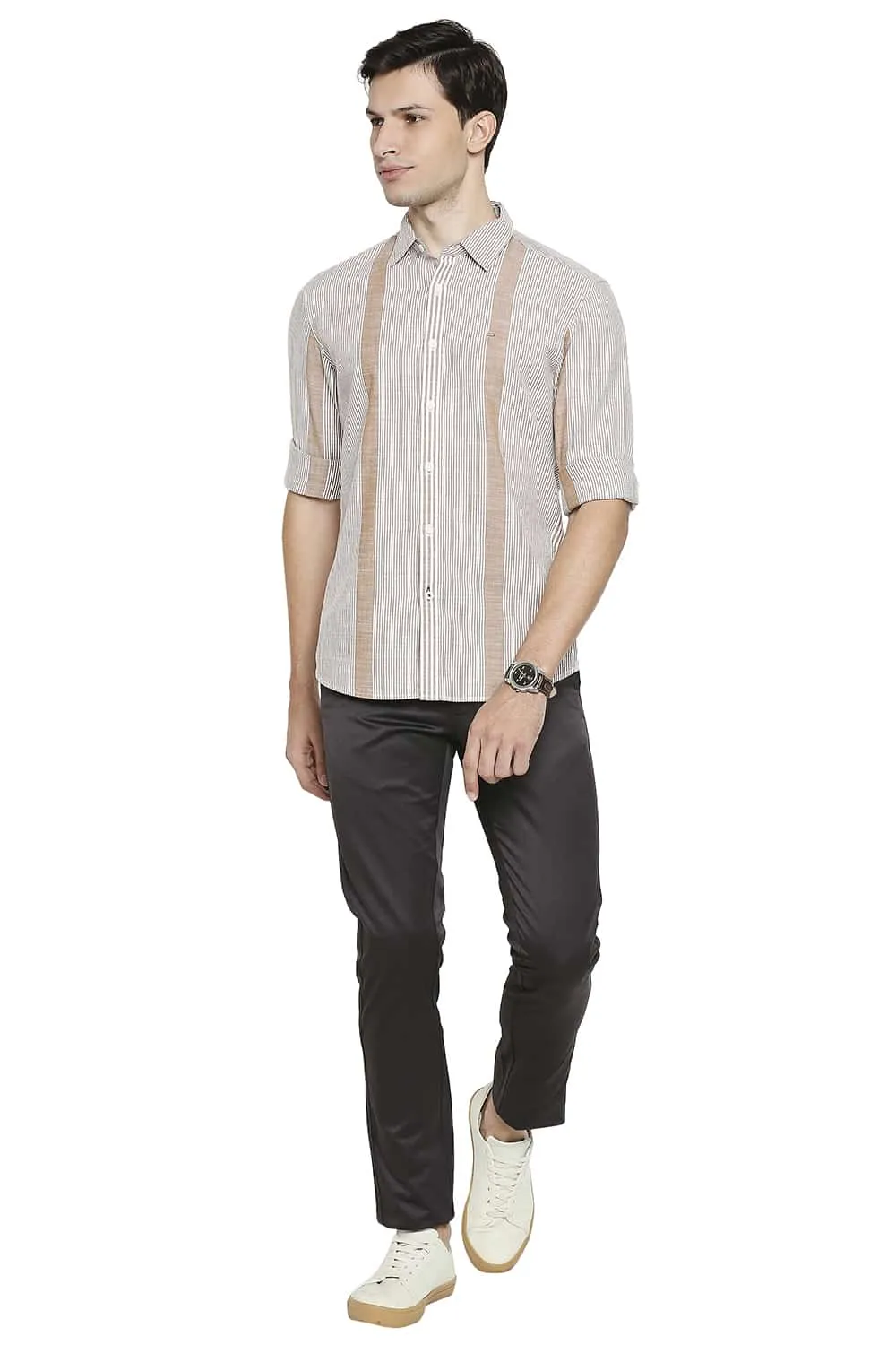 Slim Fit Slub Eng Vertical Stripe Shirt