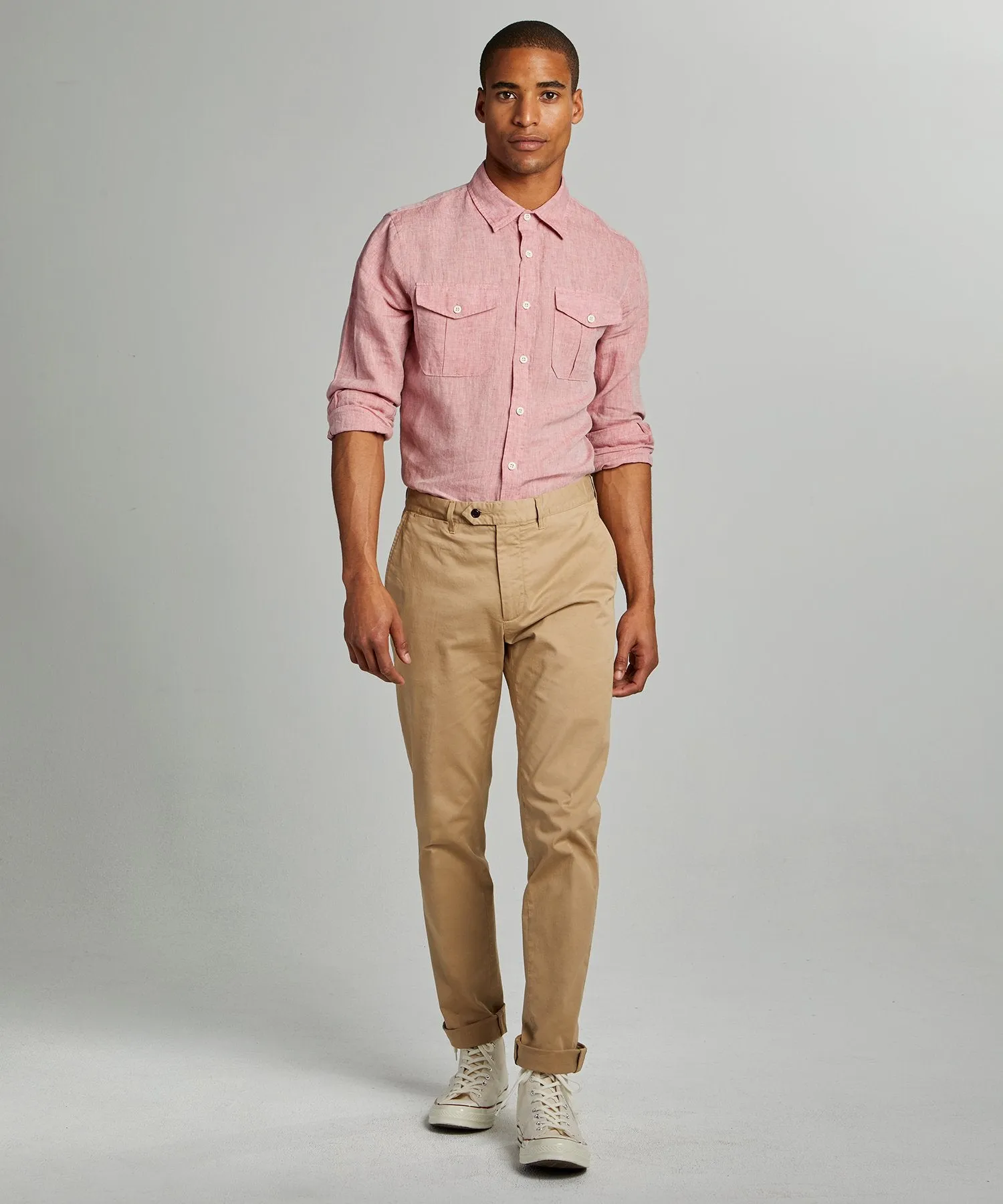 Slim Fit Tab Front Stretch Chino in Khaki