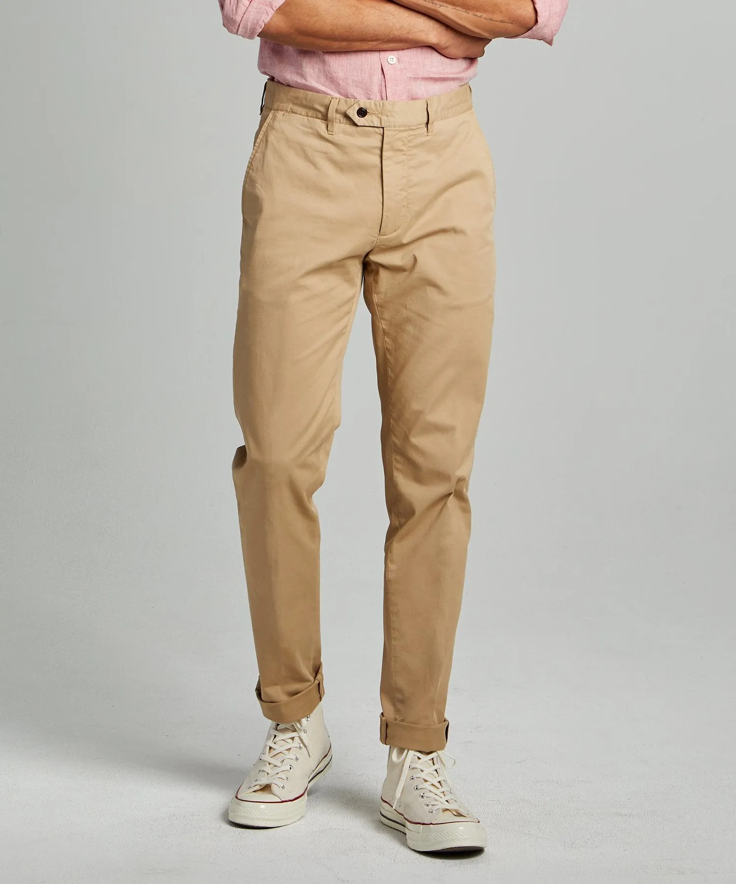 Slim Fit Tab Front Stretch Chino in Khaki