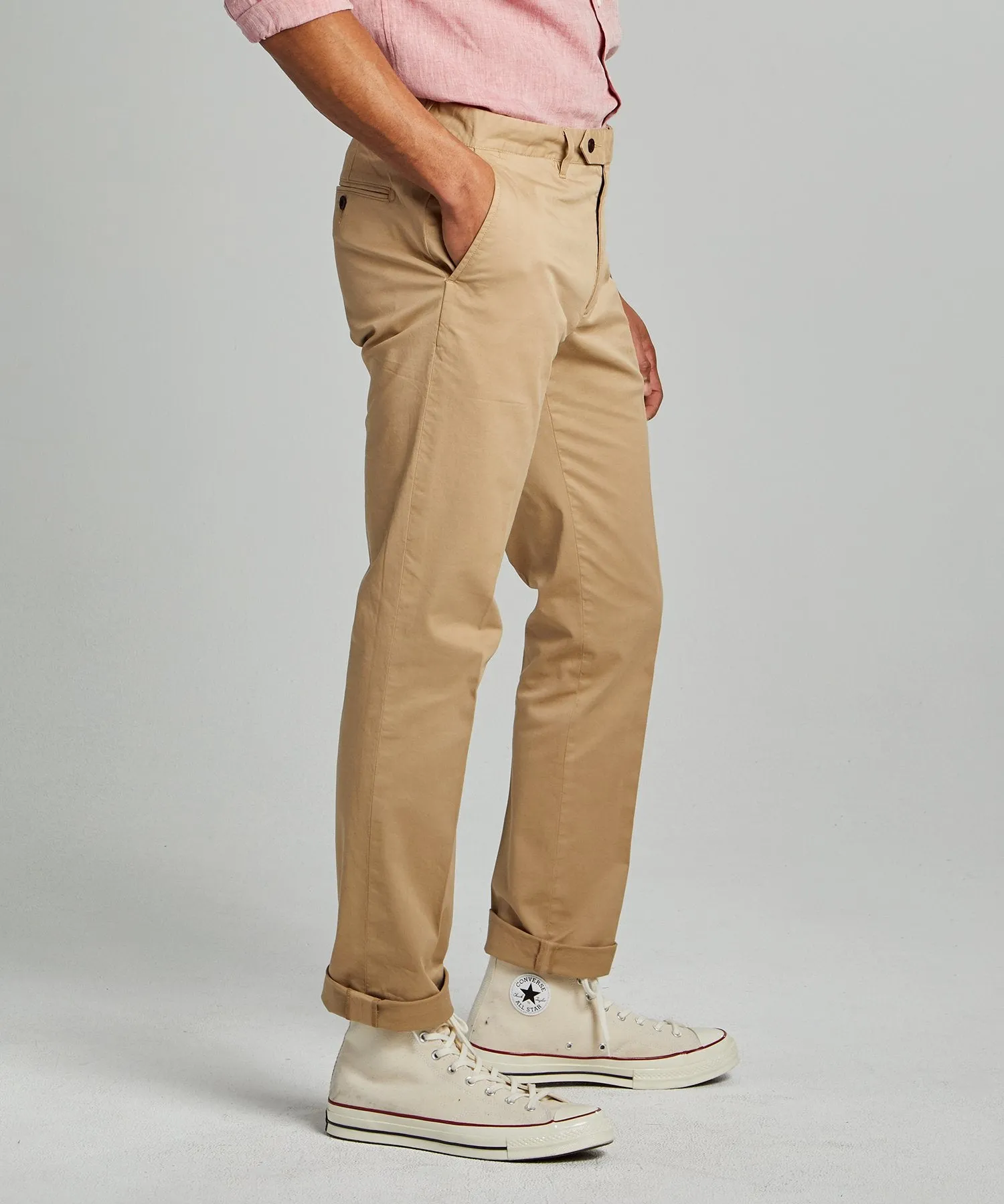 Slim Fit Tab Front Stretch Chino in Khaki