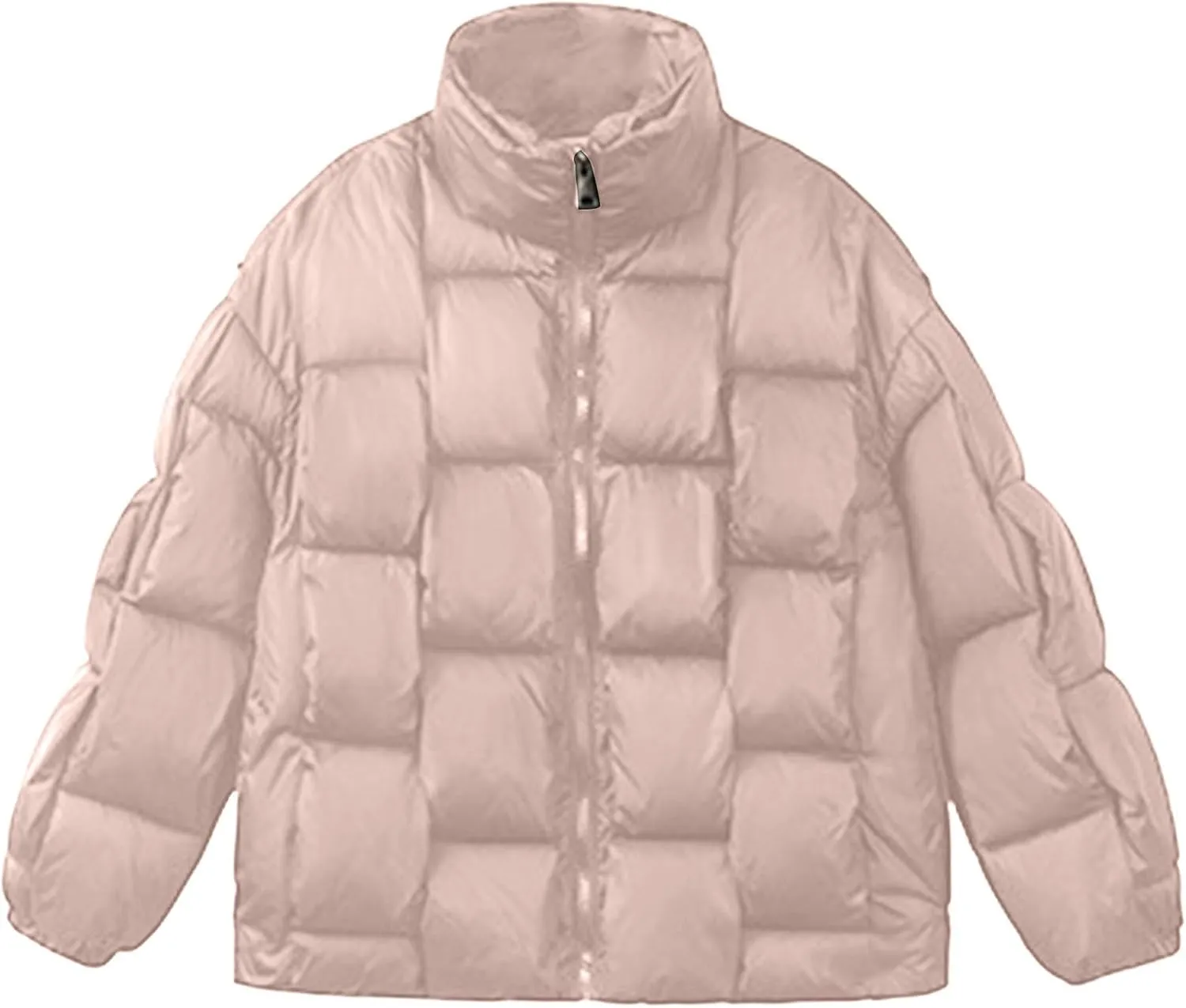 SMIDOW Cropped Puffer Jacket For Women Trendy 2023 Quilted Padded Bubble Coat Solid Warm Winter Short Jackets Outerwear
