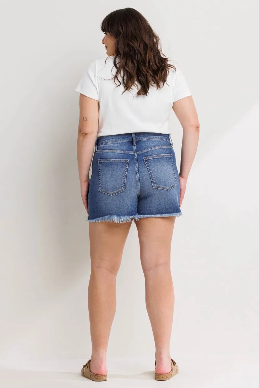 Sneak Peek Denim Shorts with Fray Hem (S-3X)