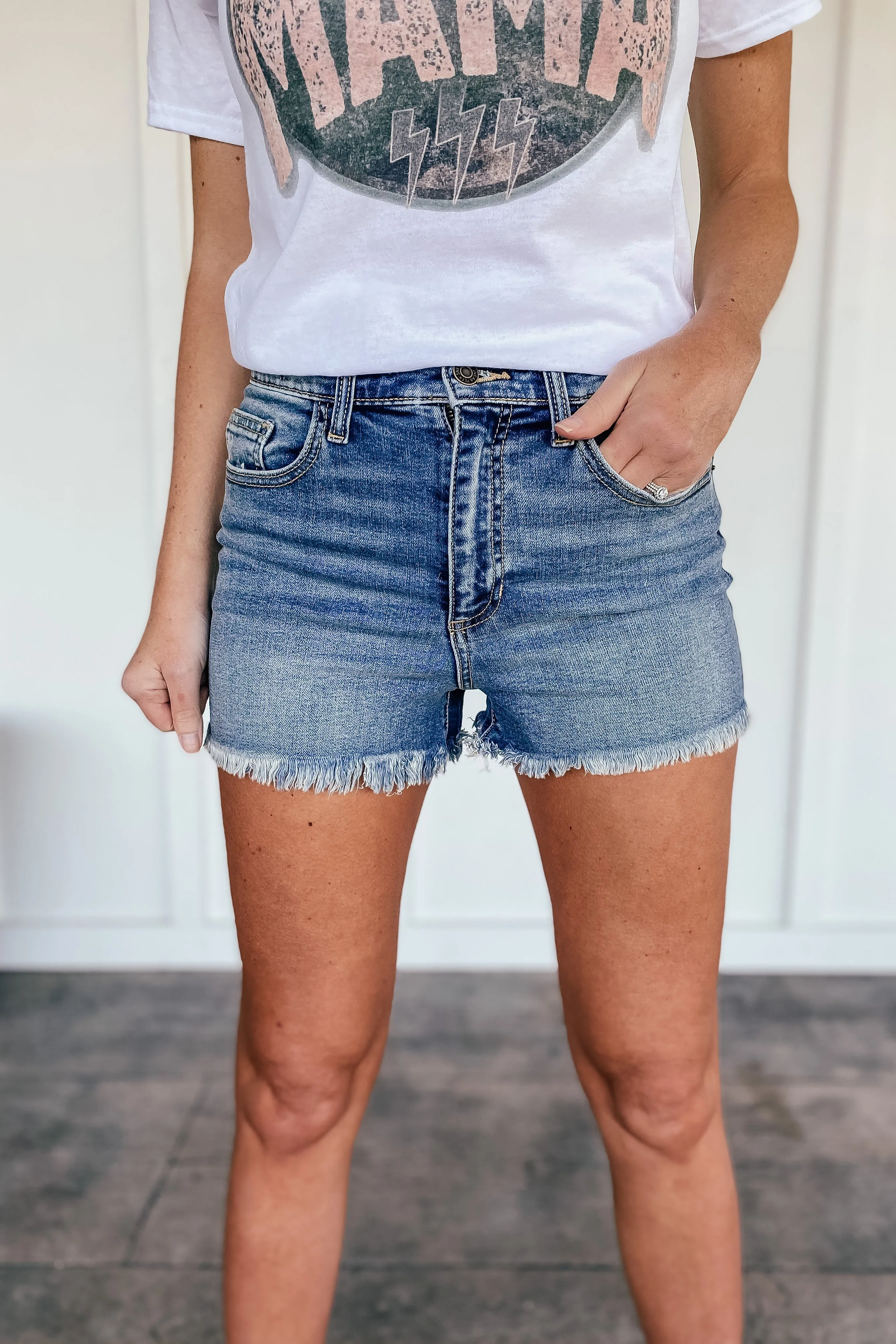 Sneak Peek Denim Shorts with Fray Hem (S-3X)