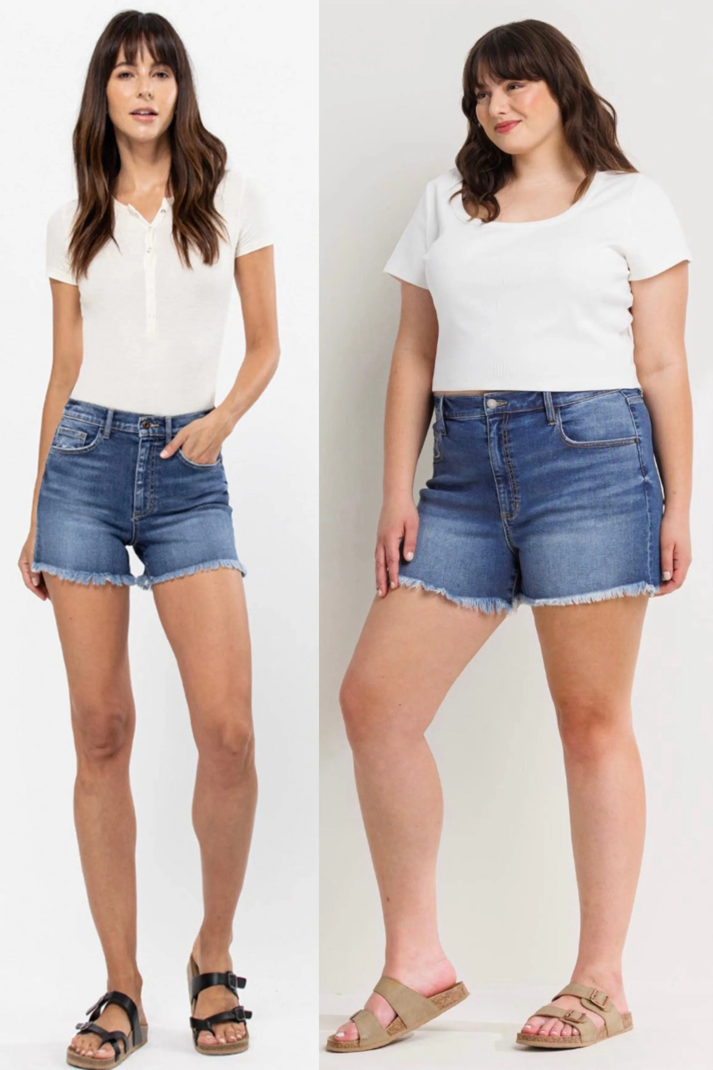 Sneak Peek Denim Shorts with Fray Hem (S-3X)