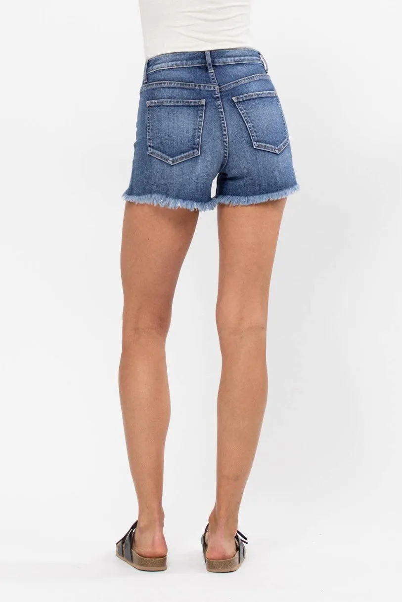 Sneak Peek Denim Shorts with Fray Hem (S-3X)