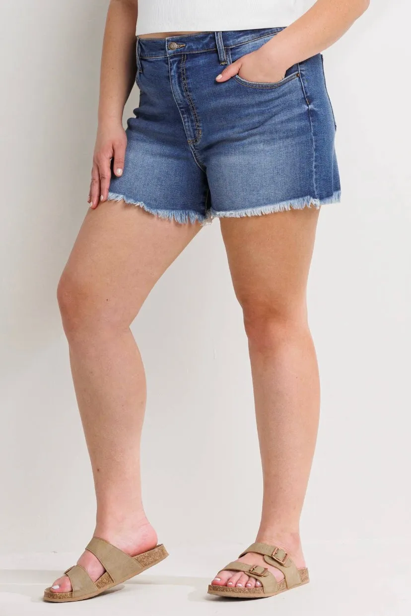Sneak Peek Denim Shorts with Fray Hem (S-3X)