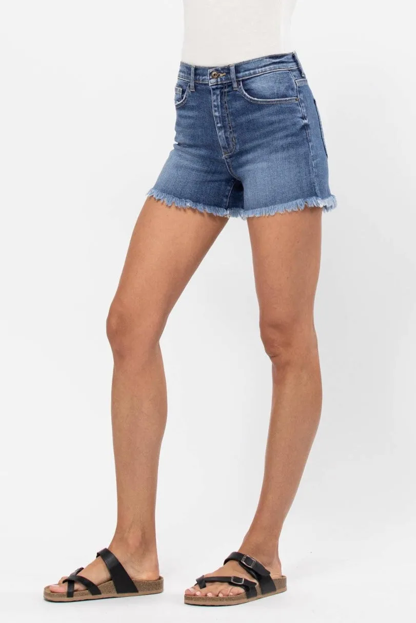 Sneak Peek Denim Shorts with Fray Hem (S-3X)