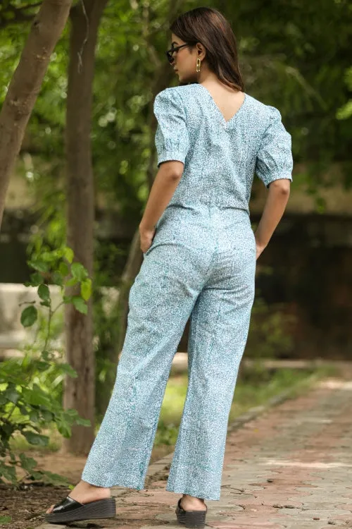 Sooti Syahi Blue Beetle Hand Block Printed  Jumpsuit