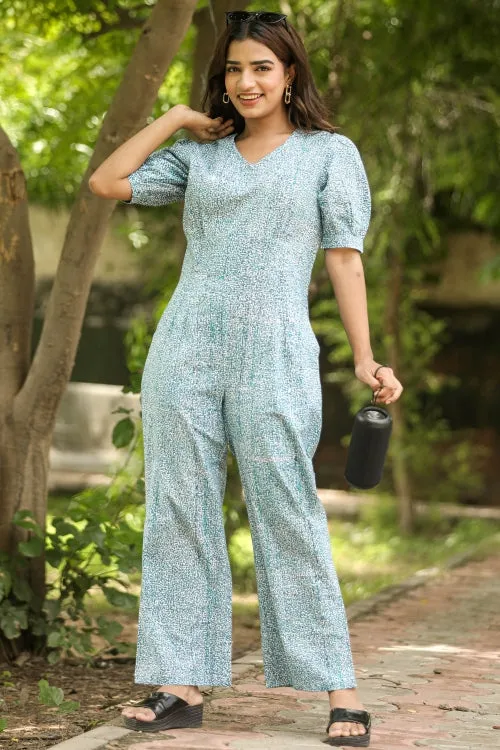 Sooti Syahi Blue Beetle Hand Block Printed  Jumpsuit