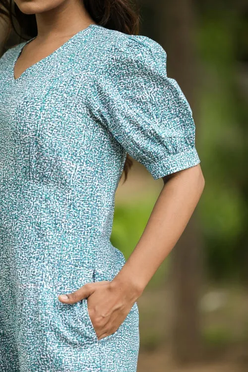 Sooti Syahi Blue Beetle Hand Block Printed  Jumpsuit