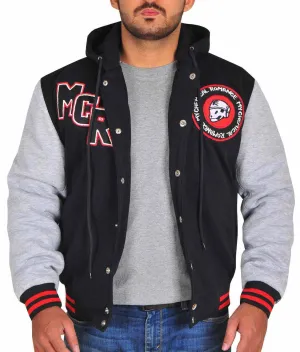 Spine Spark Black Grey MCR Fleece Hooded Varsity Jacket