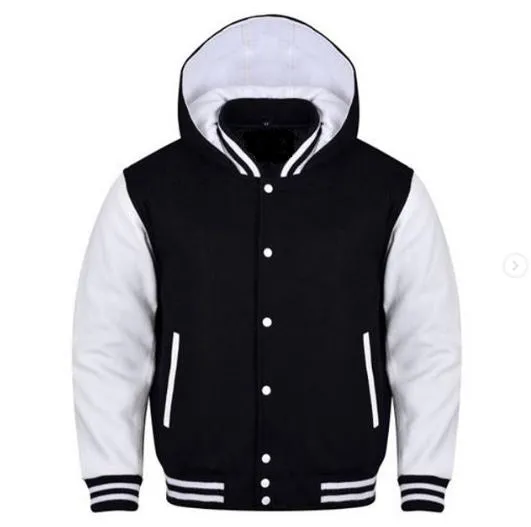 Spine Spark Black Wool Hooded Varsity White Leather Sleeves