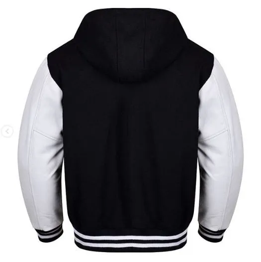 Spine Spark Black Wool Hooded Varsity White Leather Sleeves