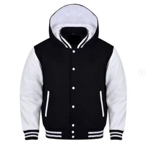 Spine Spark Black Wool Hooded Varsity White Leather Sleeves