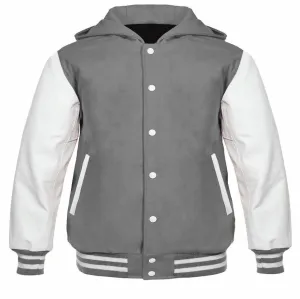 Spine Spark Grey Hooded Wool Varsity White Leather Leather Sleeves