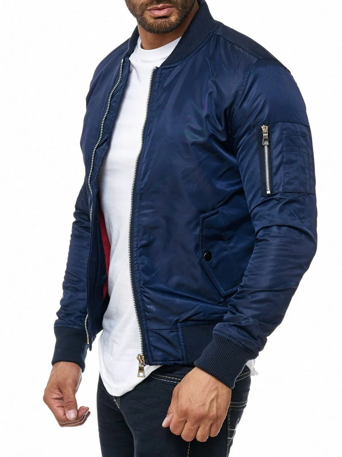Spine Spark Men Bomber Blue Satin MA-1 Flight Jacket