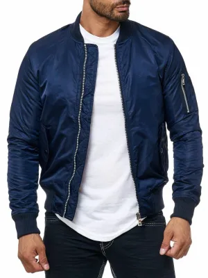 Spine Spark Men Bomber Blue Satin MA-1 Flight Jacket