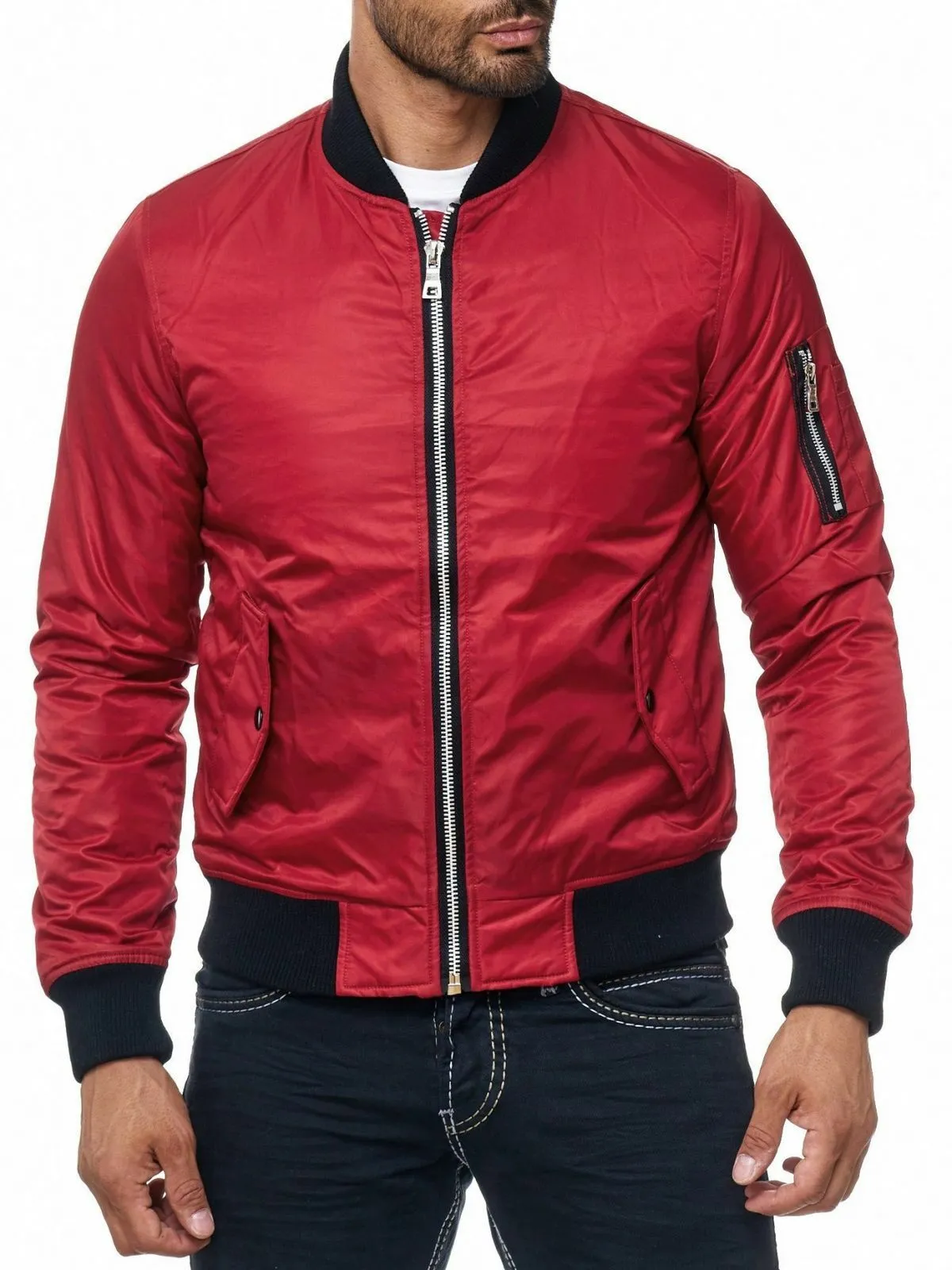 Spine Spark Men Bomber Red Satin MA-1 Flight Jacket