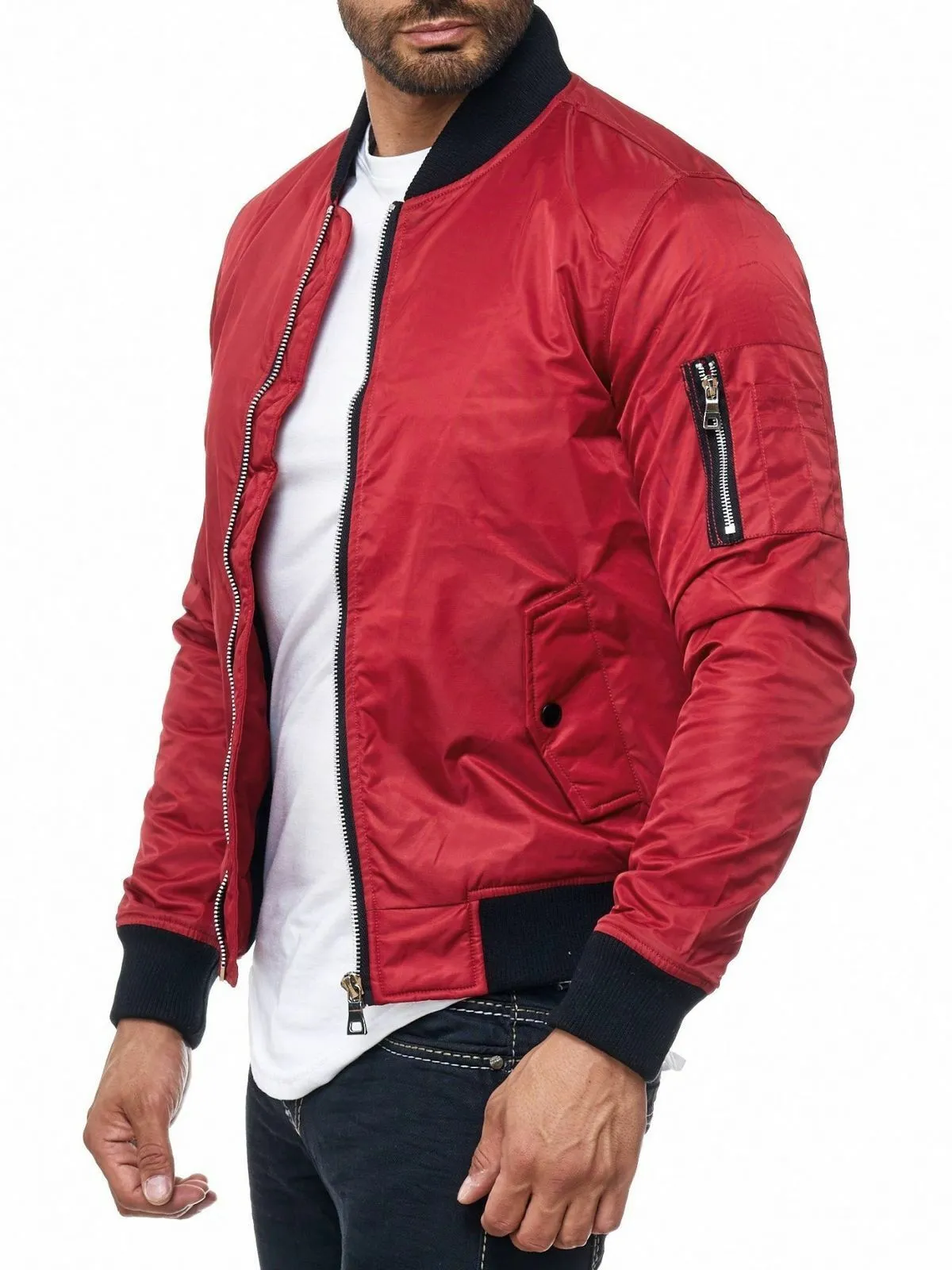 Spine Spark Men Bomber Red Satin MA-1 Flight Jacket