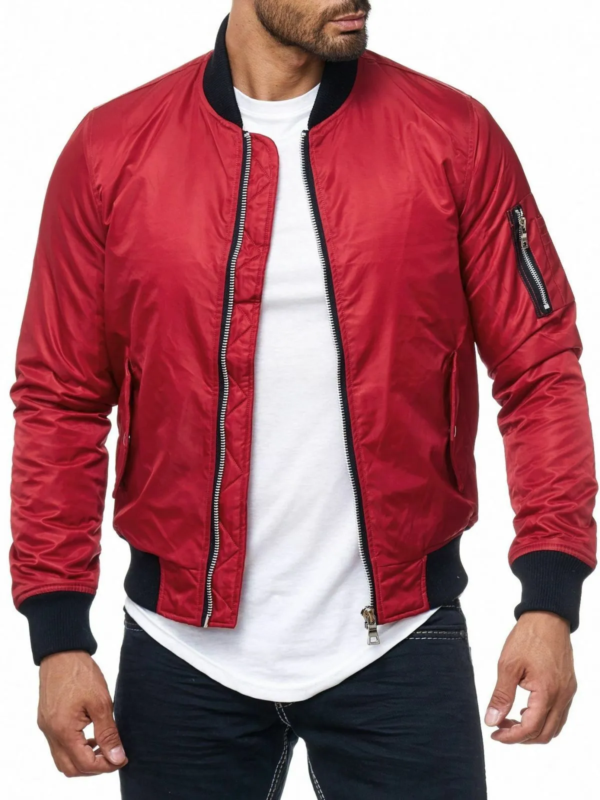 Spine Spark Men Bomber Red Satin MA-1 Flight Jacket