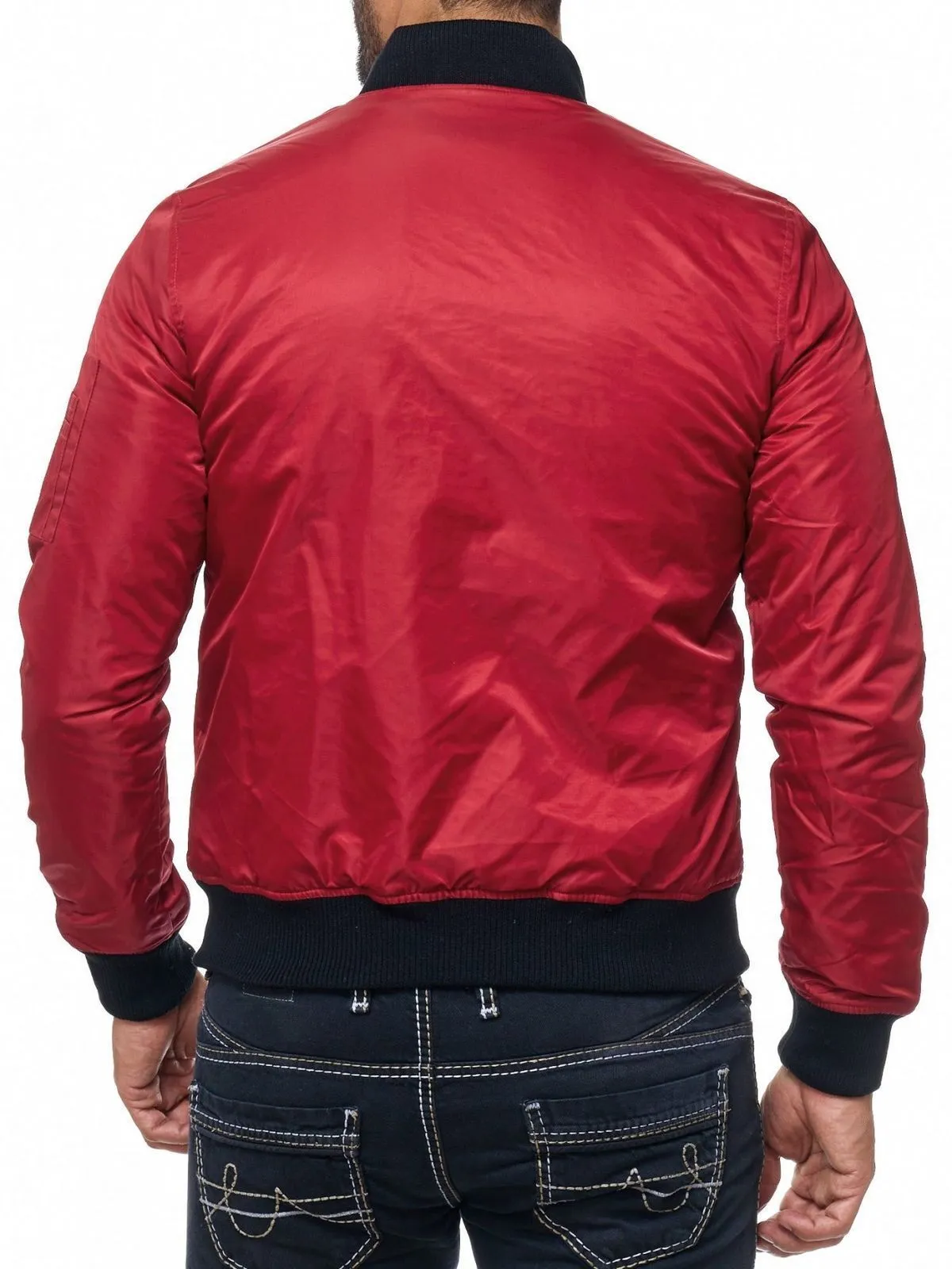 Spine Spark Men Bomber Red Satin MA-1 Flight Jacket