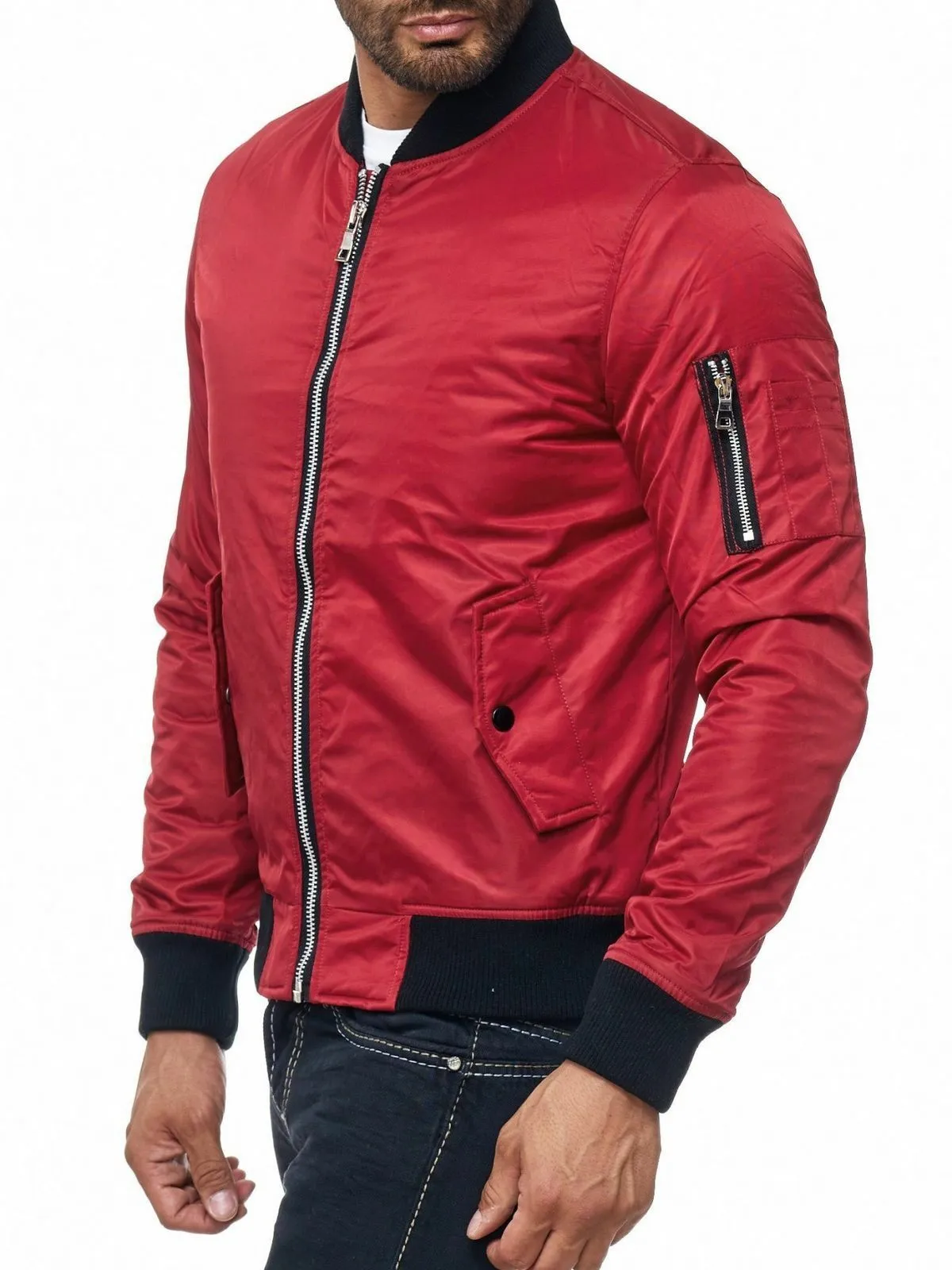 Spine Spark Men Bomber Red Satin MA-1 Flight Jacket