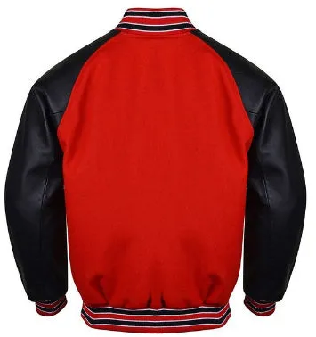 Spine Spark Red Raglan Sleeves Wool Varsity Black Leather Sleeves