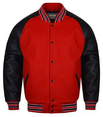 Spine Spark Red Raglan Sleeves Wool Varsity Black Leather Sleeves