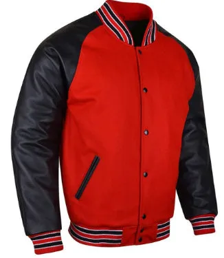 Spine Spark Red Raglan Sleeves Wool Varsity Black Leather Sleeves