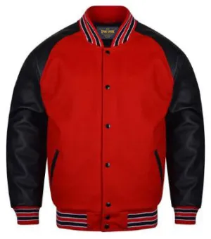 Spine Spark Red Raglan Sleeves Wool Varsity Black Leather Sleeves