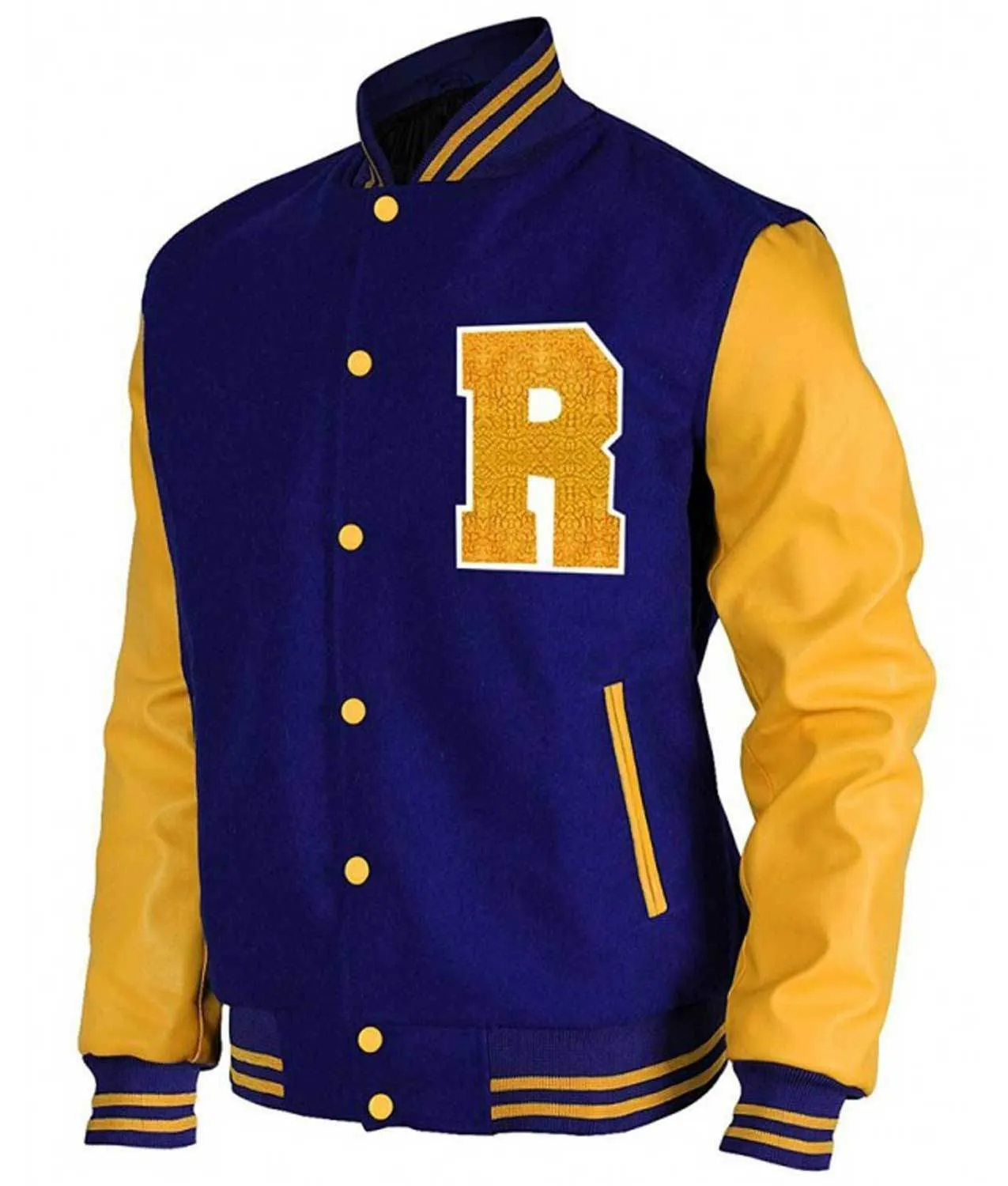 Spine Spark Riverdale Royal Blue Wool Varsity Jacket Gold Yellow Leather Sleeves