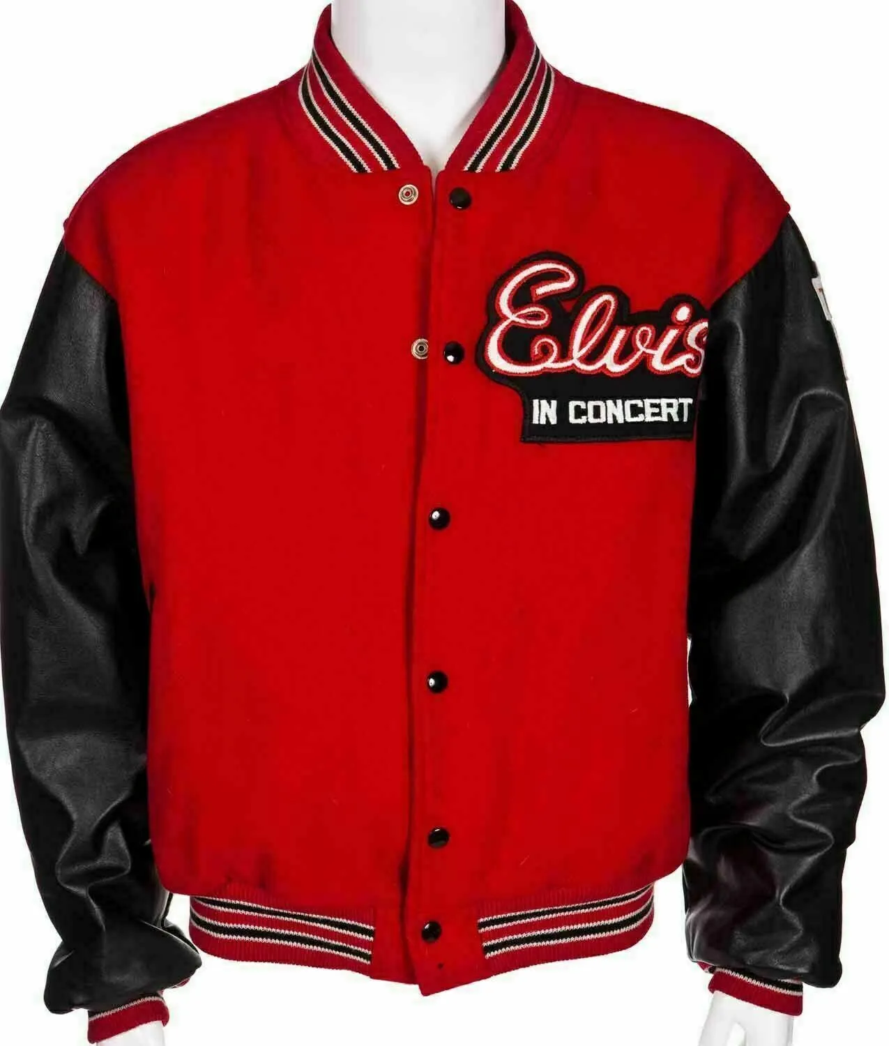 Spine Spark Rock Elvis In Concert Red Wool With Black Leather Varsity Jacket