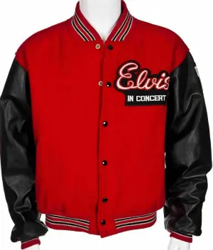 Spine Spark Rock Elvis In Concert Red Wool With Black Leather Varsity Jacket