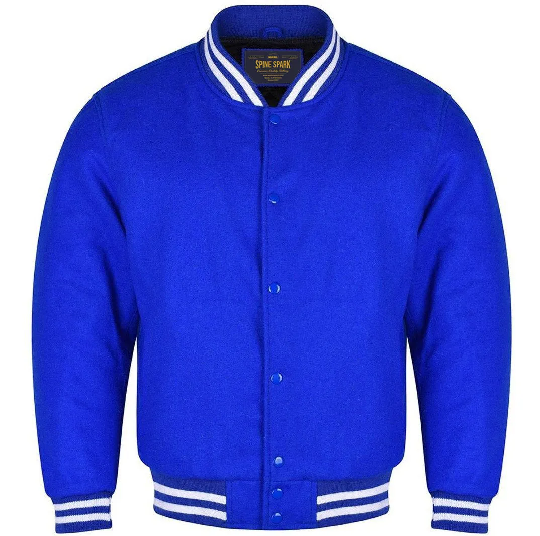 Spine Spark Royal Blue Full Wool Varsity Letterman Baseball Jacket