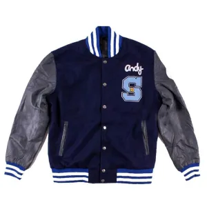 Spine Spark The Breakfast Club Navy Wool Varsity Jacket Grey Leather Sleeves