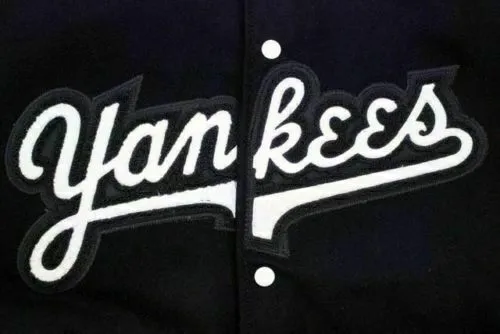 Spine Spark Yankees Navy Blue Wool Varsity Jacket Cream Leather Sleeves