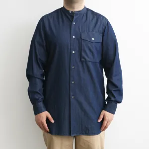 Stand Collar Shirt In Indigo Denim