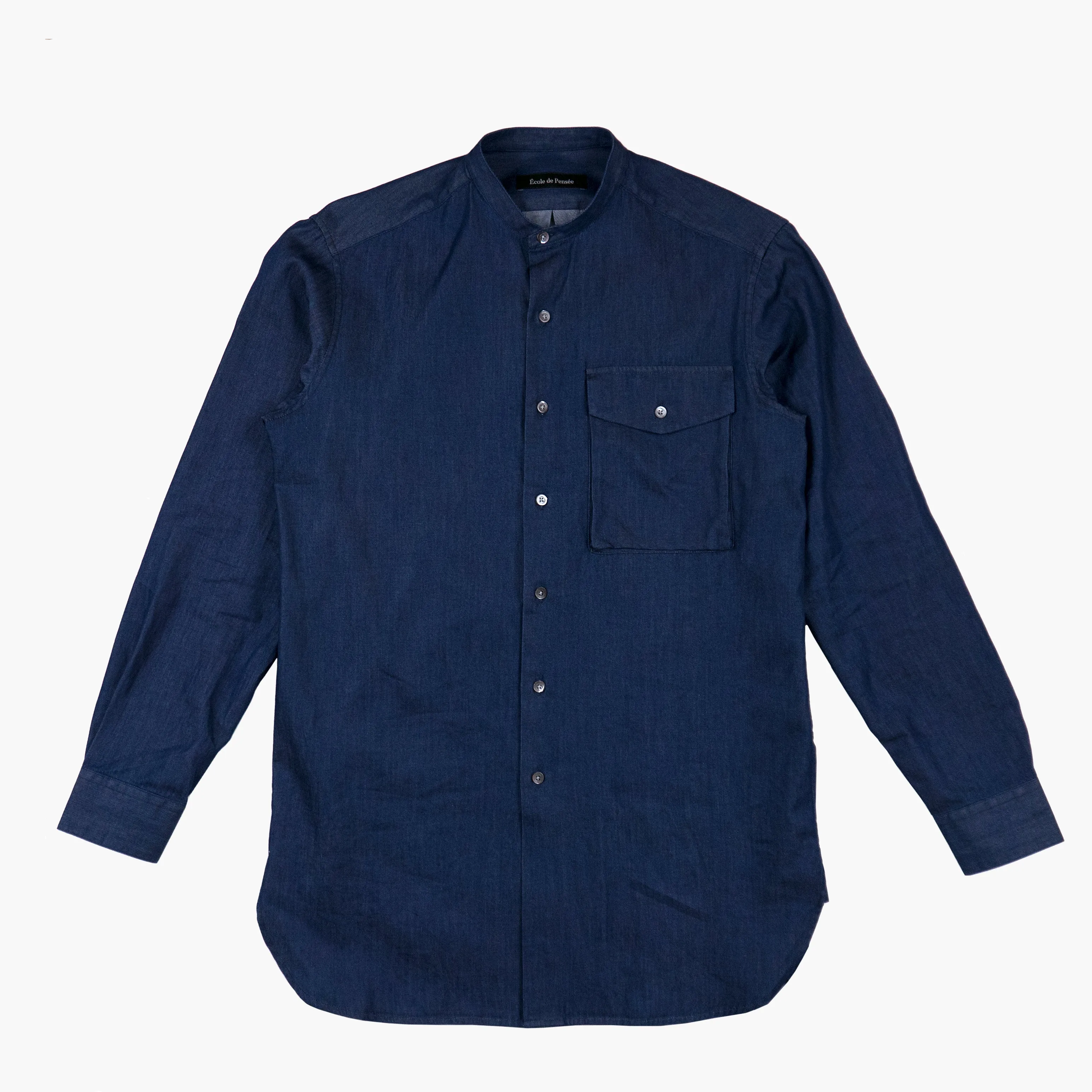 Stand Collar Shirt In Indigo Denim