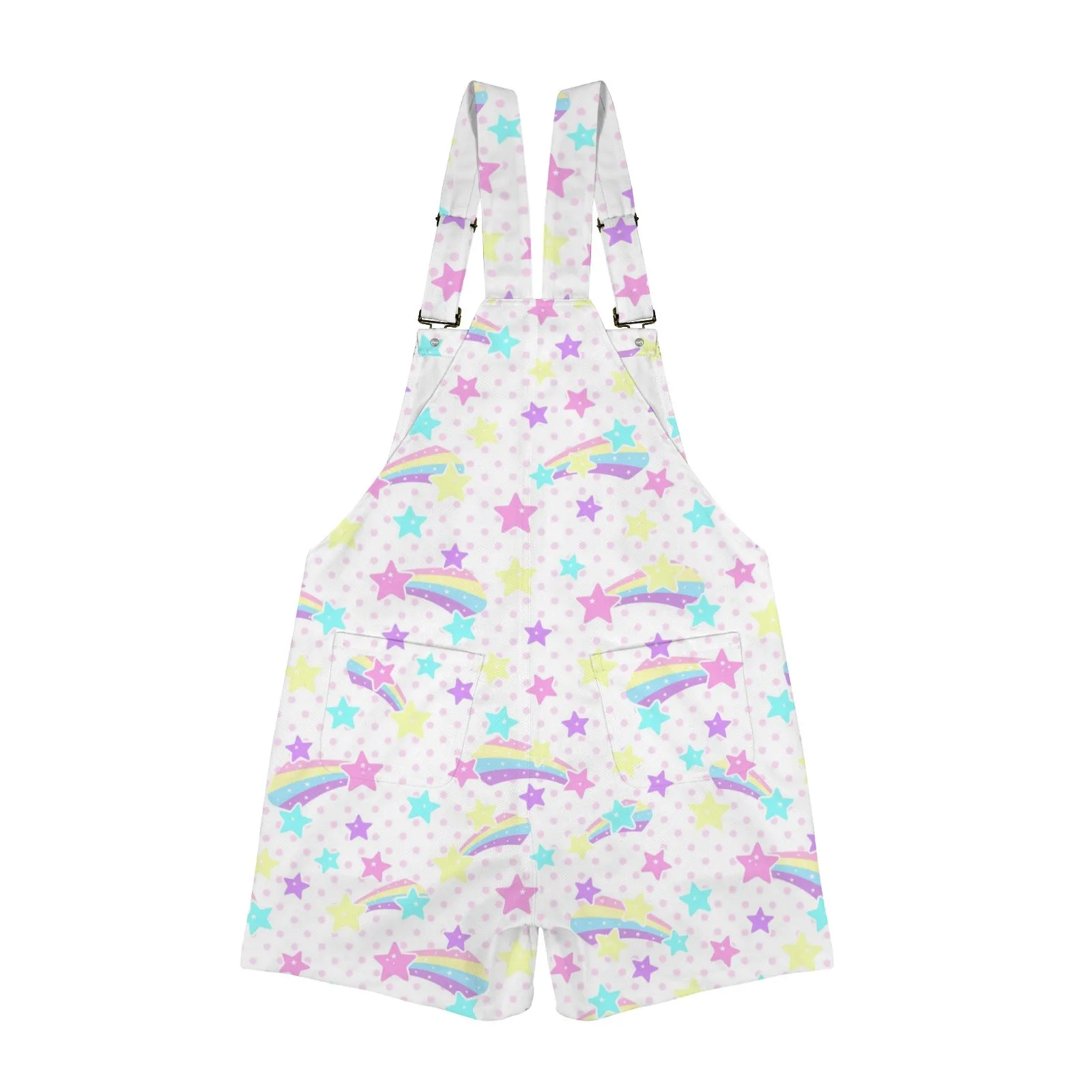Starry Party White Unisex Shorts Overalls With Adjustable Straps And Pockets